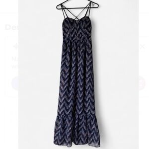 AMERICAN EAGLE XS Maxi Dress Bustier Top Criss Cross Back Navy Blue